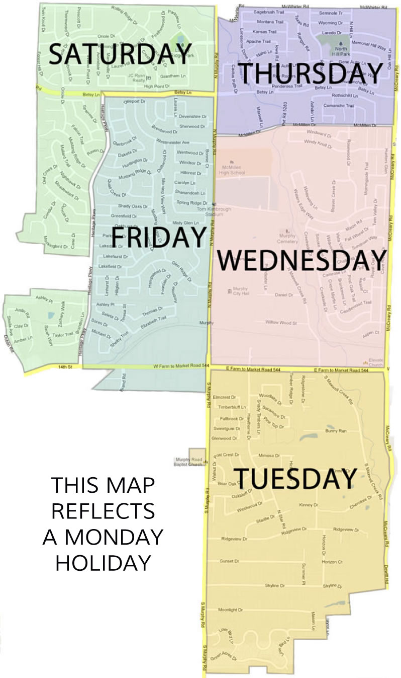 Monday Holiday Trash Pick Up Schedule