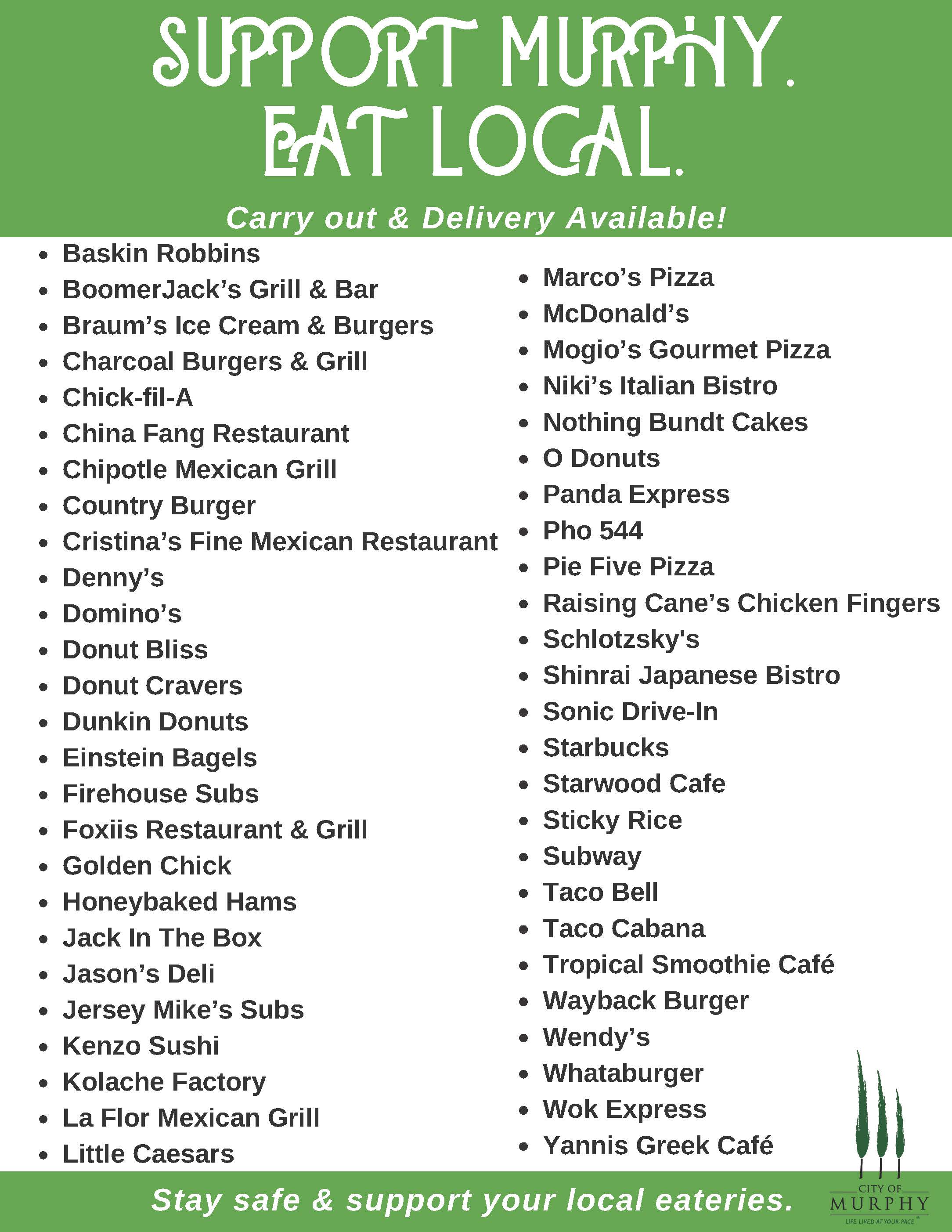Support Murphy Eat local. 4-6-2020